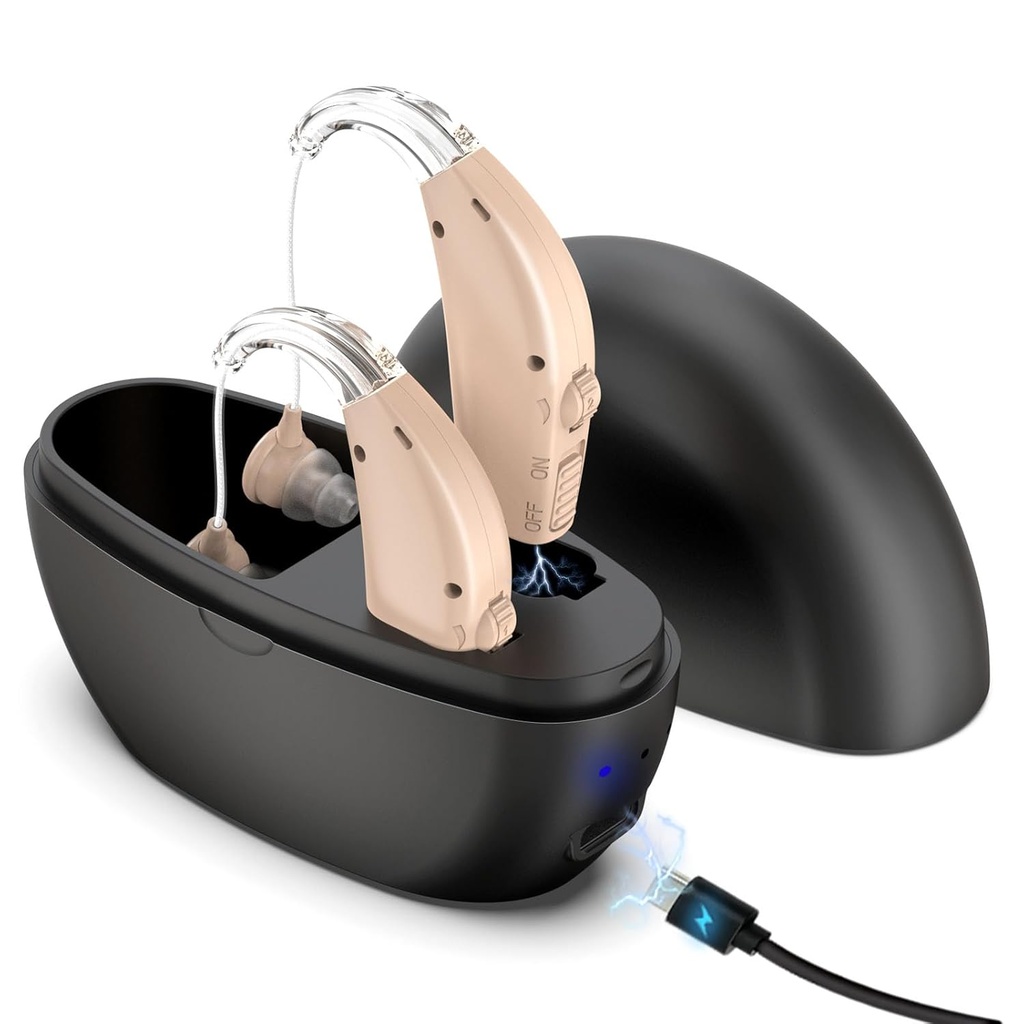 מכשירי שמיעה עבור מבוגרים, TESTRUST rechargeable Hearing Aids Digital, Behind-Ear BTE אוזניים Aids, Adults Sound Amplification מכשירים עם Noise Reduction, Save for Hearing Loss, OTC, 1 Pair