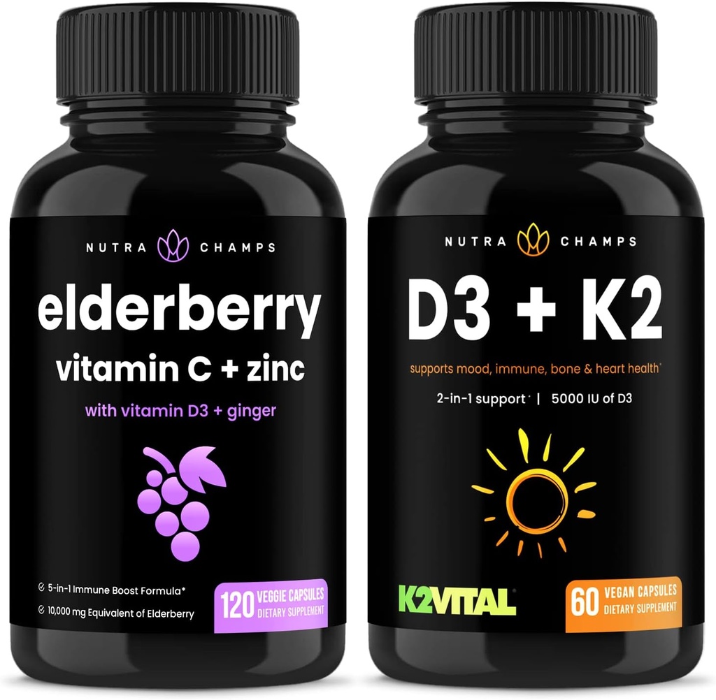 NutraChamps Elderberry ויטמין D3+K2 קפסולות Bundle