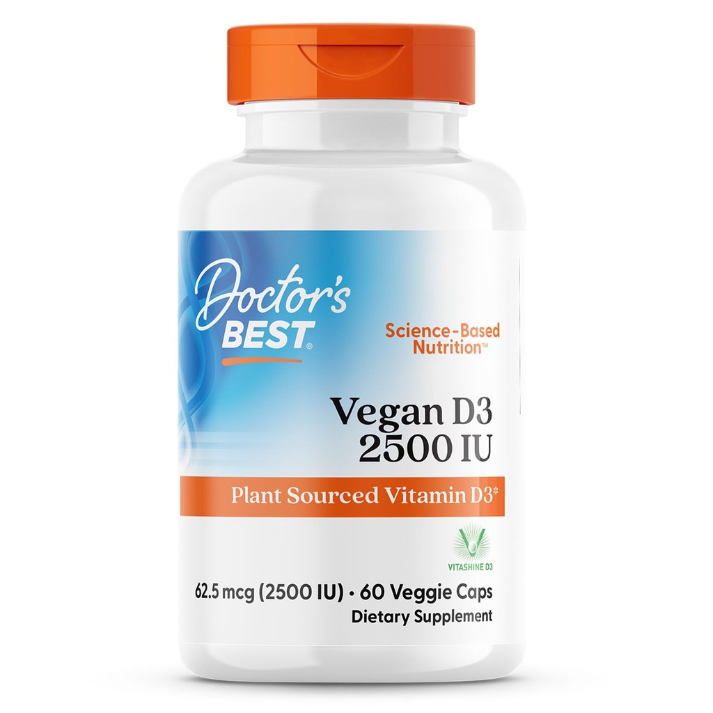 הרופאים הטובים ביותר D3 2500 IU (Vitashine), הצמח מקורו ויטמין D3, Non-GMO, Gluten Free, Soy Free, טבעוני 60 Veggie Caps