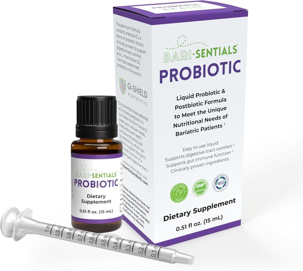 Barisentials Bariatric Liquid Probiotic and Postbiotic Formula - Clinically Researched - Essential for Digestive Health and Immunity Post-Surgery, Low Volume Dose, 15mL