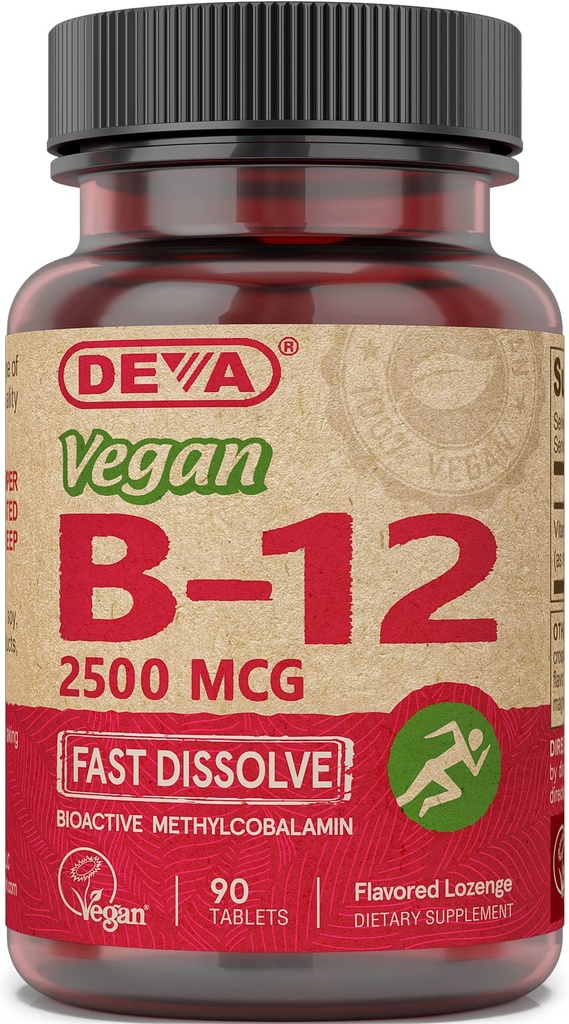 DEVA Nutrition Vegan Sublingual Fast Dissolve B-12 טבליות, 2,500 mcg, 90 Count