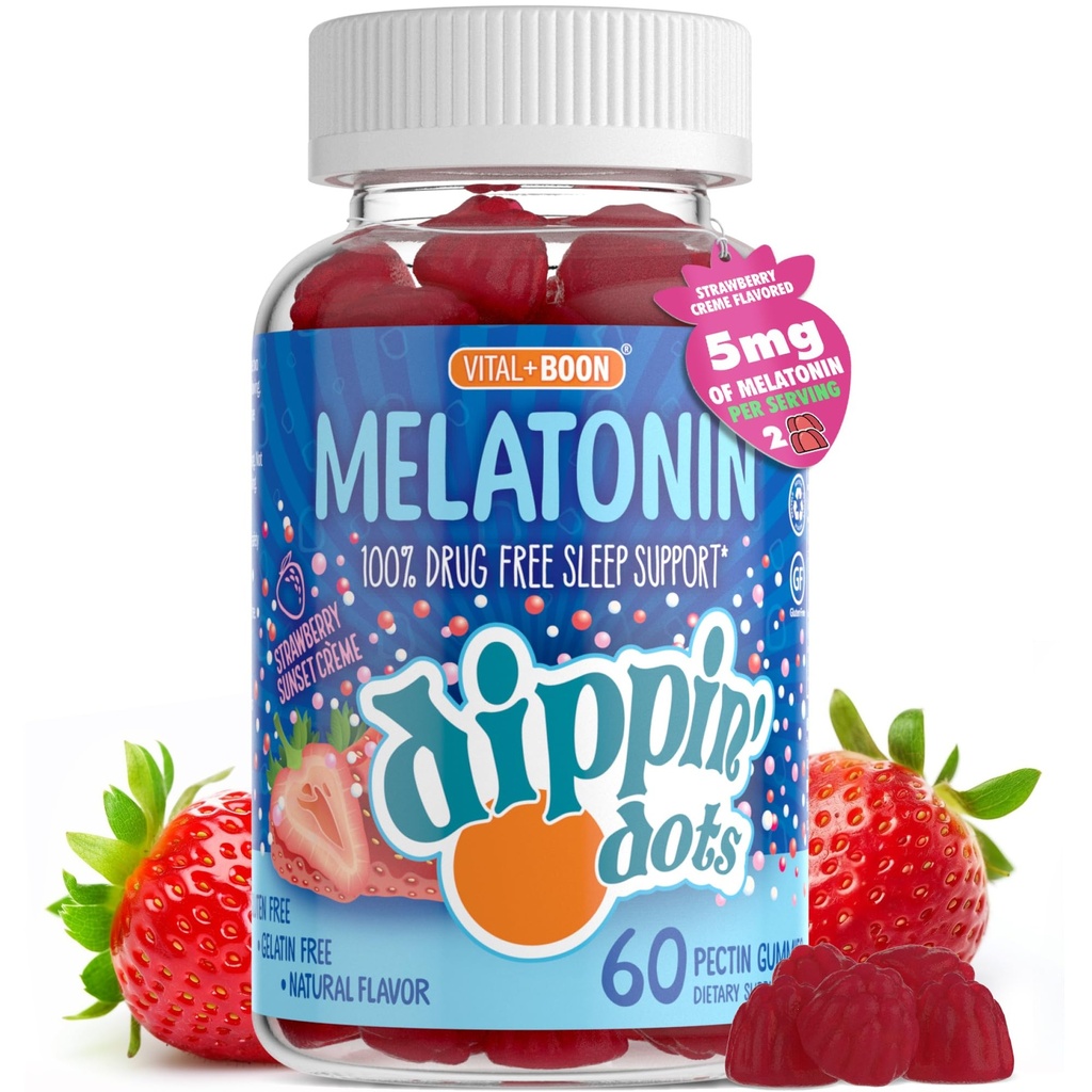 Melatonin Sleep Support Gummies (60 Count) Strawberry Sunset צ'יפס | 2.5mg Per Gummy Sleep Supplement for Children and Adults