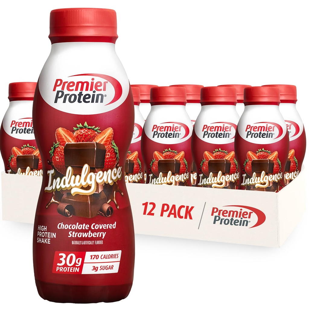 חלבון ראש הממשלה חלבון Indulgence Shake, 30g חלבון, 3g סוכר, שוקולד Covered Strawberry, 11.5 oz oz, Pack של 12 גרם חלבון, 3g סוכר, שוקולד מכוסה סטרוברי, 11.5 oz , Pack של 12