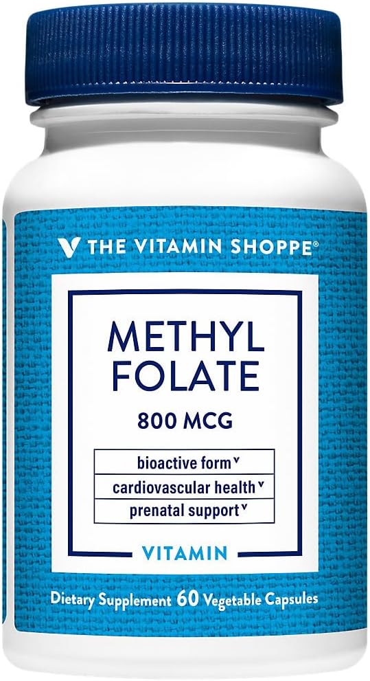 ויטמין Shoppe Methylfolate עבור בריאות נשים - תמיכה טרום לידתי ופיתוח התינוק - 800 MCG (60 קפסולות ירקות)