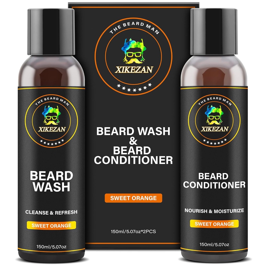 XIKEZAN Beard Wash & Beard Conditioner Natural Softener Set w/Argan & Jo Joba Oils Smooths & Powerens Christmas Stocking Stuffers האב מתנות לגברים