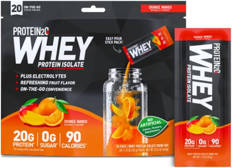 חלבון2o חלבון Isolate אבקת חלבון, מנגו 20 Packs/1.13 Oz
