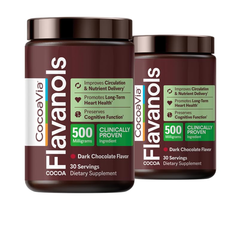 CocoaVia Cardio Health Cocoa אבקה, 60 משרתים, 500 מ"ג Cocoa Flavanols, תמיכה בריאות הלב, Boost Nitric Oxide, שיפור Circulation, אנרגיה, Preworkout, טבעוני, שוקולד כהה Cacao