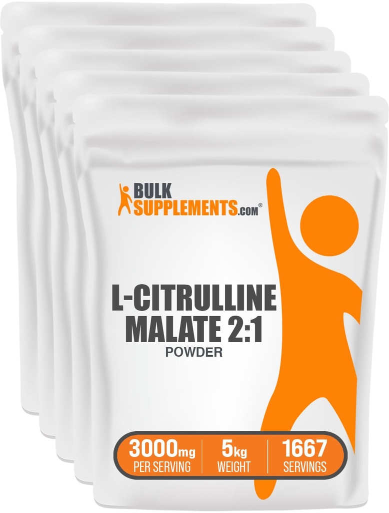 BulkSupplements.com L-Citrulline Malate 2:1 אבקה - Nitric Oxide Boost, Citrulline Malate - Unflavored & Gluten חינם - 3g לשרתים, 1kg (Pack של 5) (11 lbs)