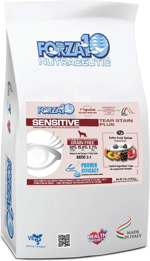 Forza10 Tear Sensitive Tear Stain Grain חינם מזון לכלבים יבש, מזון יבש בריא פורמולה מזון כלבים Tear Stain, כלב עין טיפול Tear Stain Remover (9 פאונד)