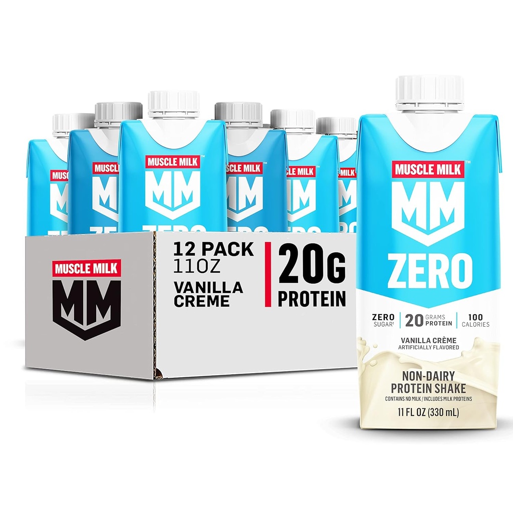 חלב שרירים אפס חלבון שקד, Vanilla Crème, 11 Fl Oz Carton, 12 Pack, 20g חלבון, Zero Sugar, 100 קלוריות, Calcium, ויטמין A, C & D, 4g סיבים, חטיפים אנרגטיים, אריזה מאי Vary,12 (Pack of 1)