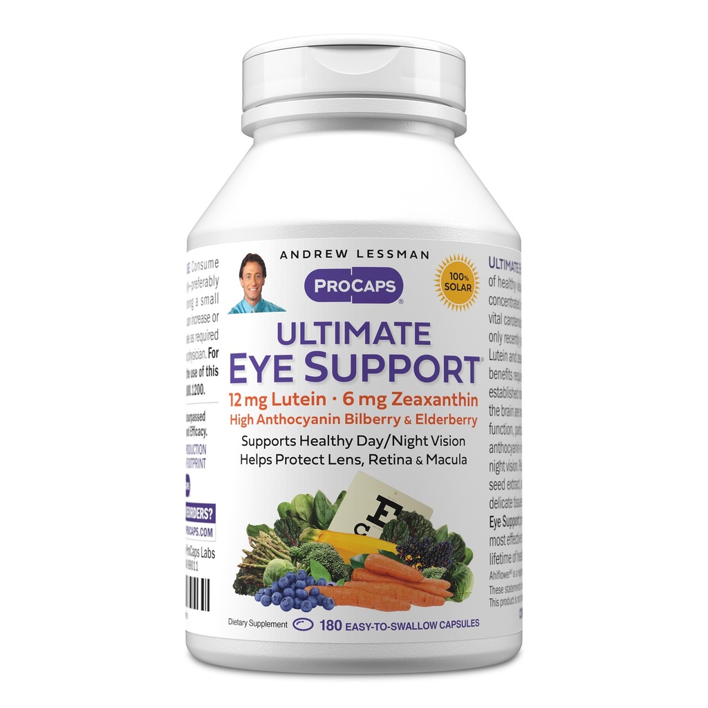 ANDREW LESSMAN Ultimate Eye תומך 180 Softgels - 12 מ"ג Lutein, 6 מ"ג Zeaxanthin, Bilberry, חומרים מזינים מרכזיים לתמיכה בבריאות העין ולקדם חזון בריא. אין תוספות. קל ל Swallow Softgels
