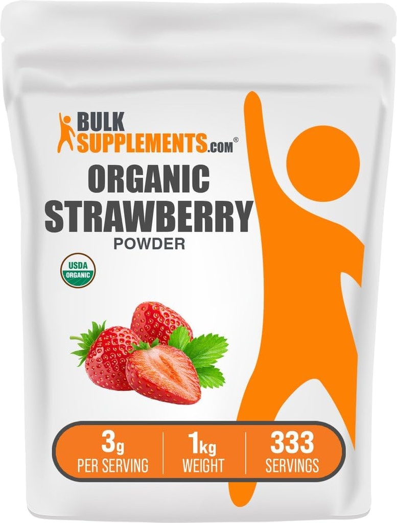 BulkSupplements.com Organic Strawberry אבקה - אבקת פירות אורגני סטרווגים - No Sugar added & Gluten Free, 3g לכל משרת, 1kg (2.2 lbs) (Pack of 1)