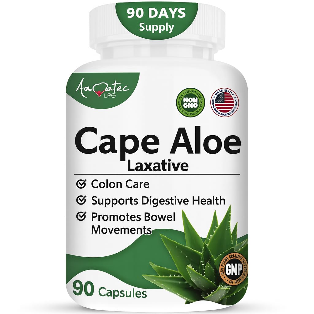 קייפ Aloe Natural Laxative תוסף- Constipation Relief- Regulate Bowel - All-Natural Herbal Detox- Weight Management תוסף ניהול משקל-תזונה עזרה תזונתית - 90 Caps- non-GMO