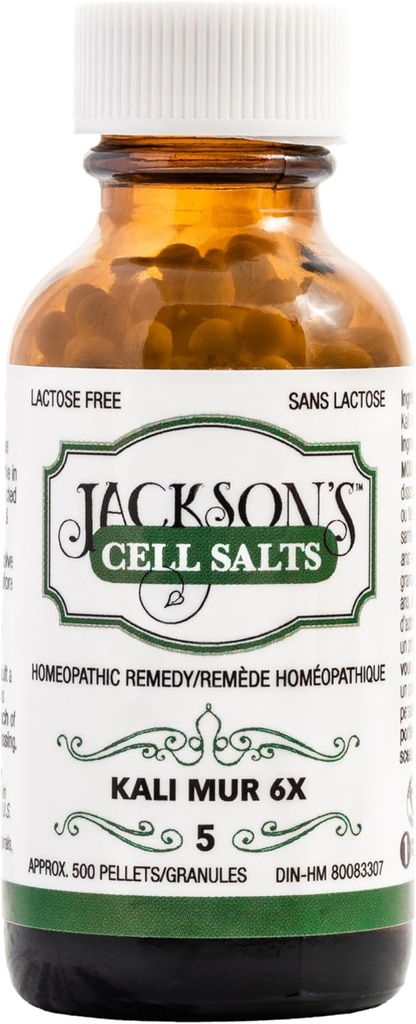 ג'קסון'קסון's #5 Cell Salt קאל 6X (500 Pelletבק) - טבעוני מוסמך, Lactose-Free Schuesler Tissue Salt Kali muriaticum 6X