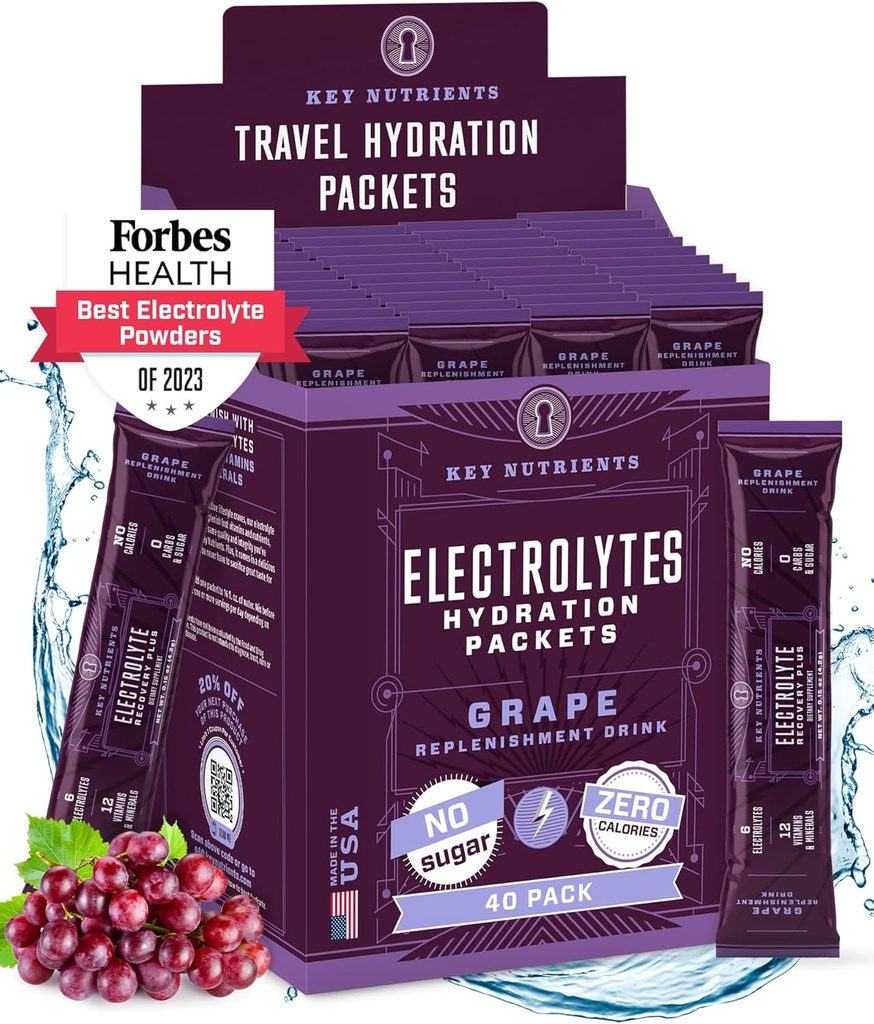 KEY NUTRIENTS אבקת Packets - פירותי Grape 40 Pack hydrotion Pack Pack Pack Pack Packets - Travel hydrotionאבק - No Sugar, No Calories, Gluten Free - Made in USA