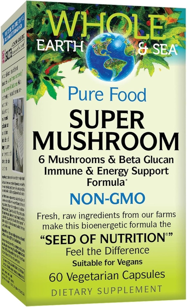 כדור הארץ כולו וים מגורמים טבעיים, Super Mushroom, תוספי מזון שלמים, טבעוני, 60 קפסולות צמחוניות (60 מנות)