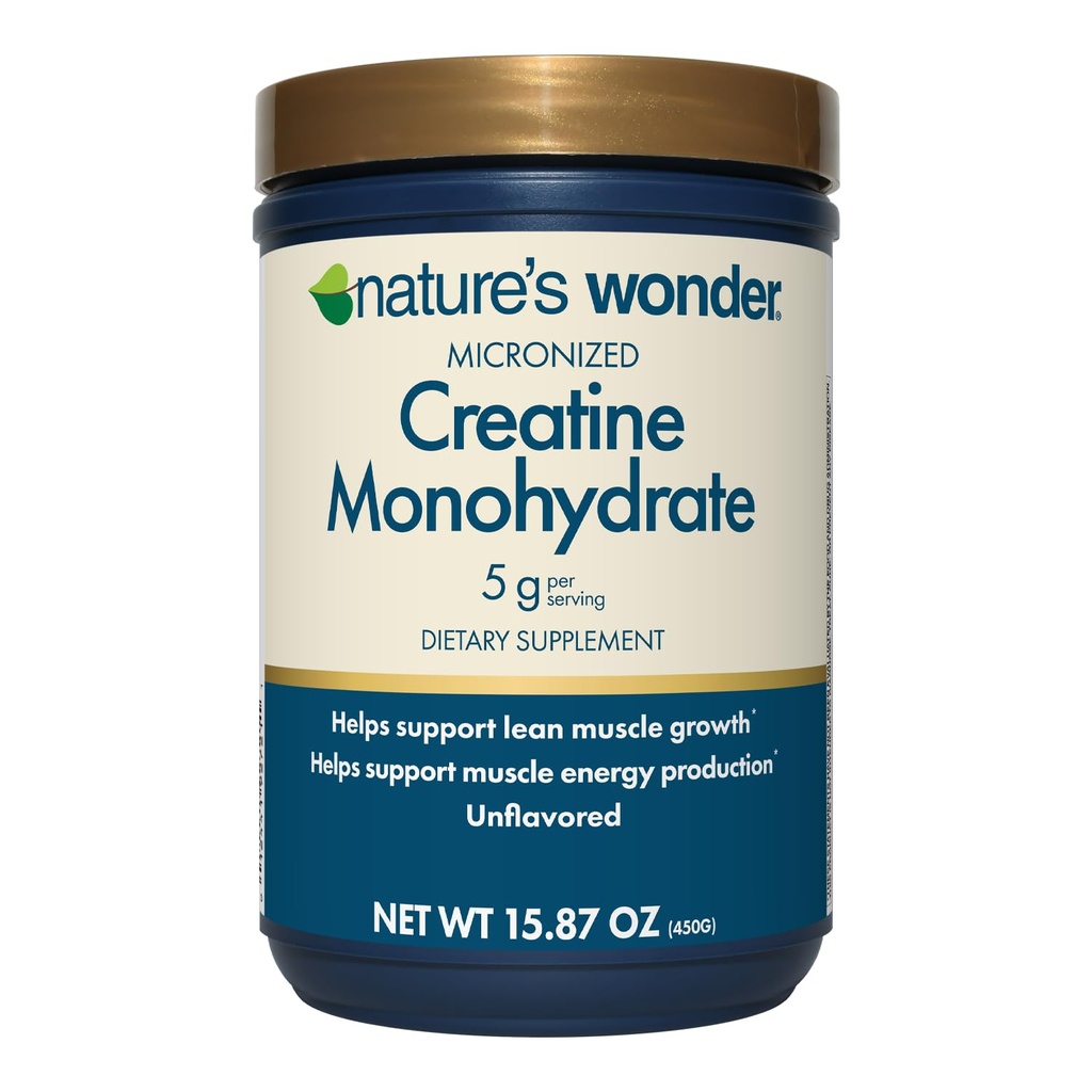 טבע Wonder Micronized Creatine Monohydrate אבקת 5g, בריאות שרירים, ייצור אנרגיה שריר, No Lactose, 5g של אבקת קריאטין micronized לשרת, 450G, 90 משרתים
