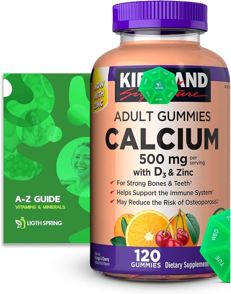 Calcium Gummies 500 מ"ג עם D3 & Zinc, 120 חניכיים עם מדריך טוב יותר Ligth & Spring