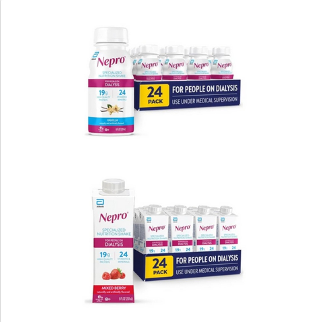 Nepro Nutrition Shake for People on Dialysis, Vanilla, 8 fl oz (Pack of 24) ו- Nepro Nutrition Shake for People on Dialysis, המעורב ברי, 8 Fl Oz (Pack of 24)