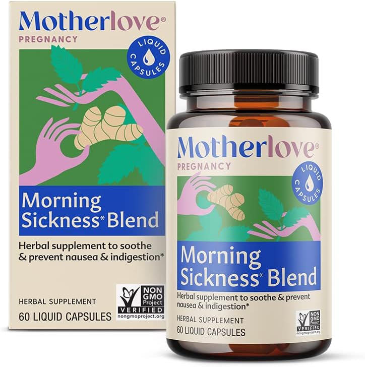 Motherlove Morning Sickness Band (60 קפסולות נוזליות) Herbal Supplement for Morning Disease - Vegan, Non-GMO, ירקות אורגניים, כשר, Soy-Free