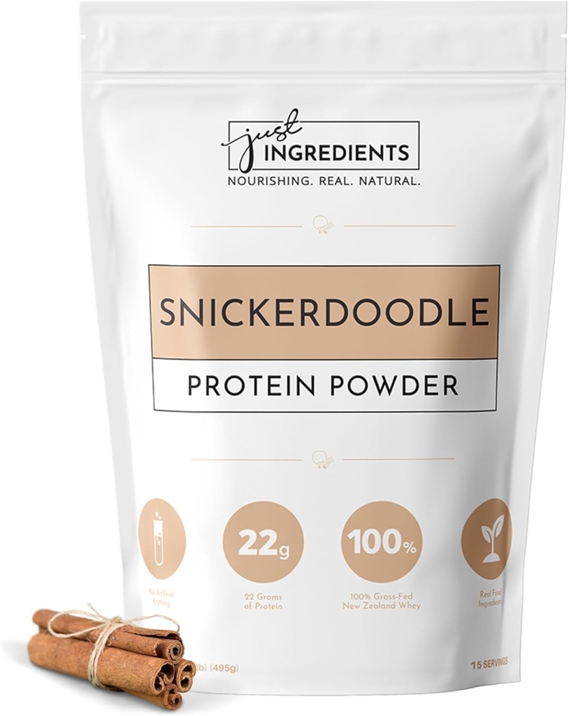 Just Ingredients אבקת חלבון: אבקת חלבון Snickerdoodle נוצר עם 100% Grass פד, ללא הכחשה Whey | ארבעה מקורות חלבון שונים | אורגני Whole Food Ingredients | 15 משרתים | 22g חלבון