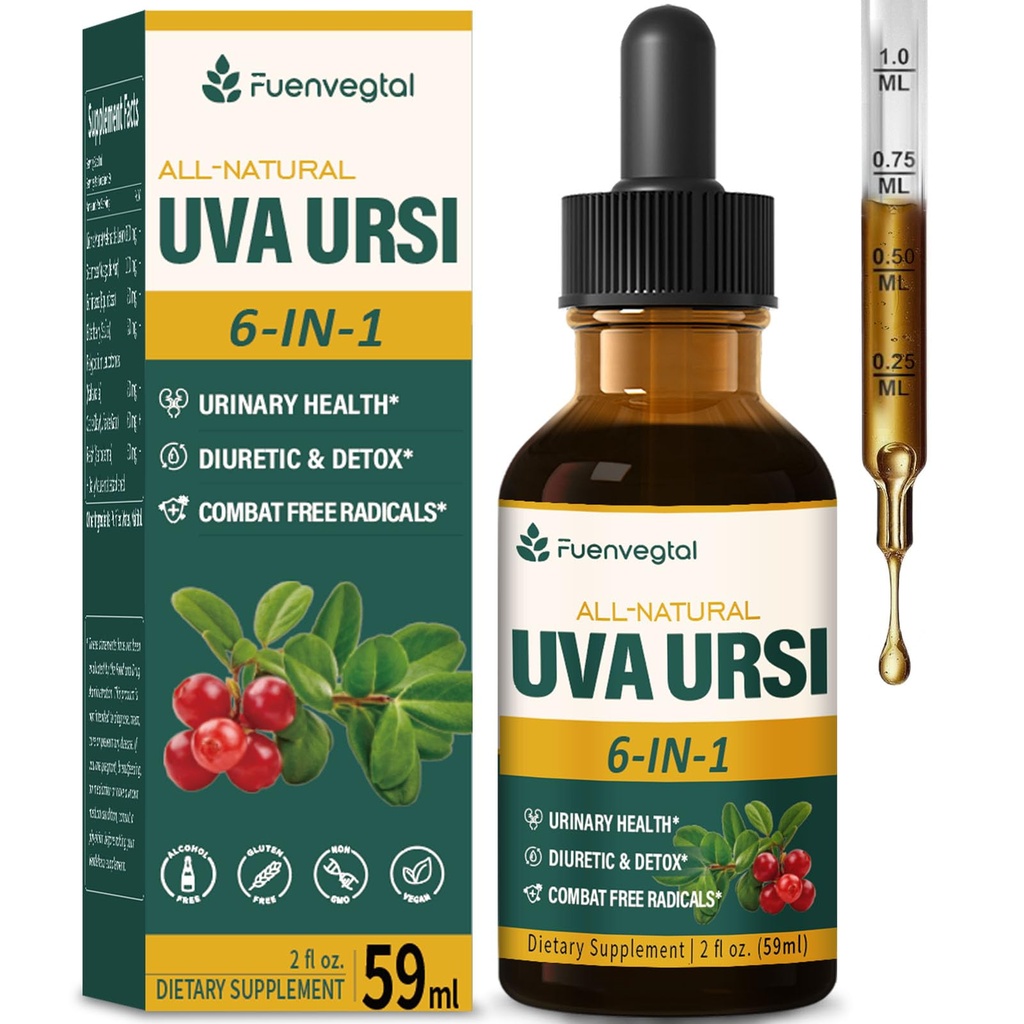 Uva Ursi Bearberry Natural Diuretic טיפות, Urinary Health & Kidney ניקוי של Detox Herbal תוספת תמיכה UTI & Water Away, לחלץ W / Dandelion Root Cranberry, אלכוהול חינם Tincture.