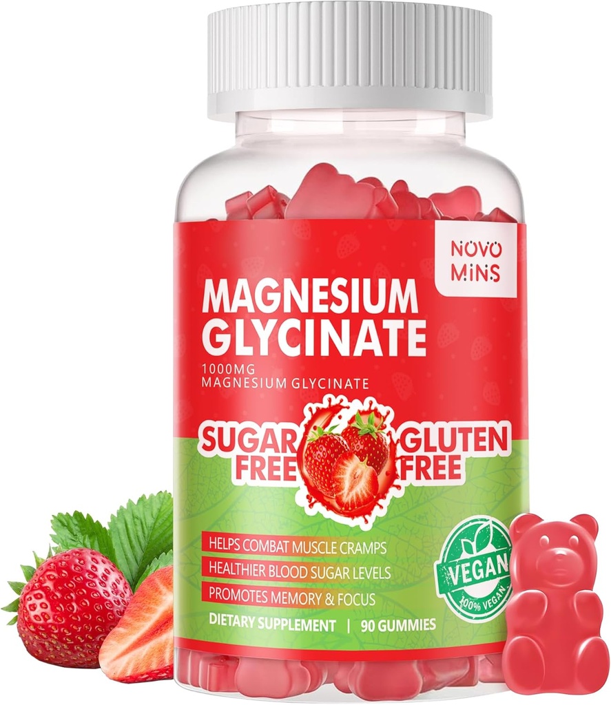 90 CT Magnesium Glycinate חניכיים - סוכר חינם Magnesium Potassium תוספת עם ויטמין D, B6, CoQ10 עבור Calm Mood & Sleep Support - 90 Strawberry חניכיים