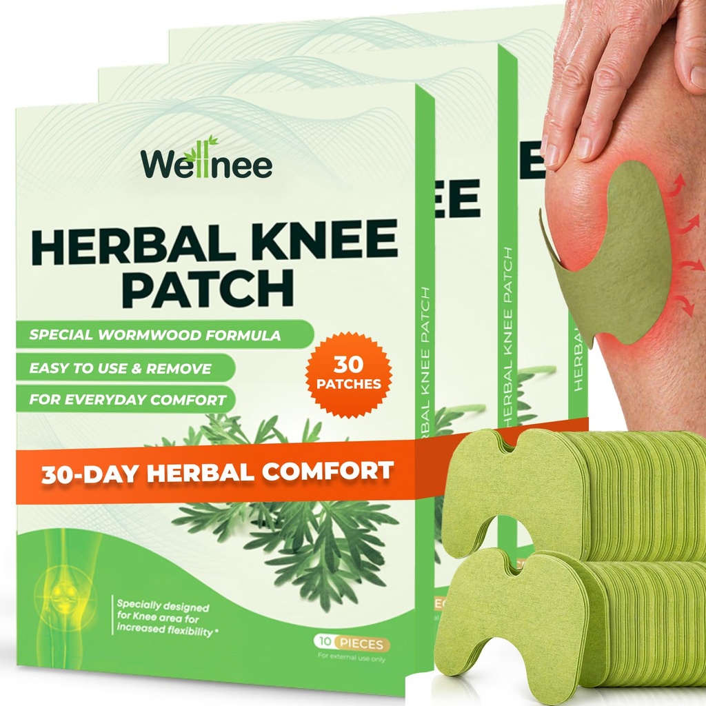 Wellnee Original Herbal Knee Patch - Wellknee Plaster עבור תמיכה בברך וכאב שרירים - כוח מקסימלי עבור הקלה זמנית - Adhesive Heat Patches Made with Natural Herbs עבור בריאות (30 פאות)