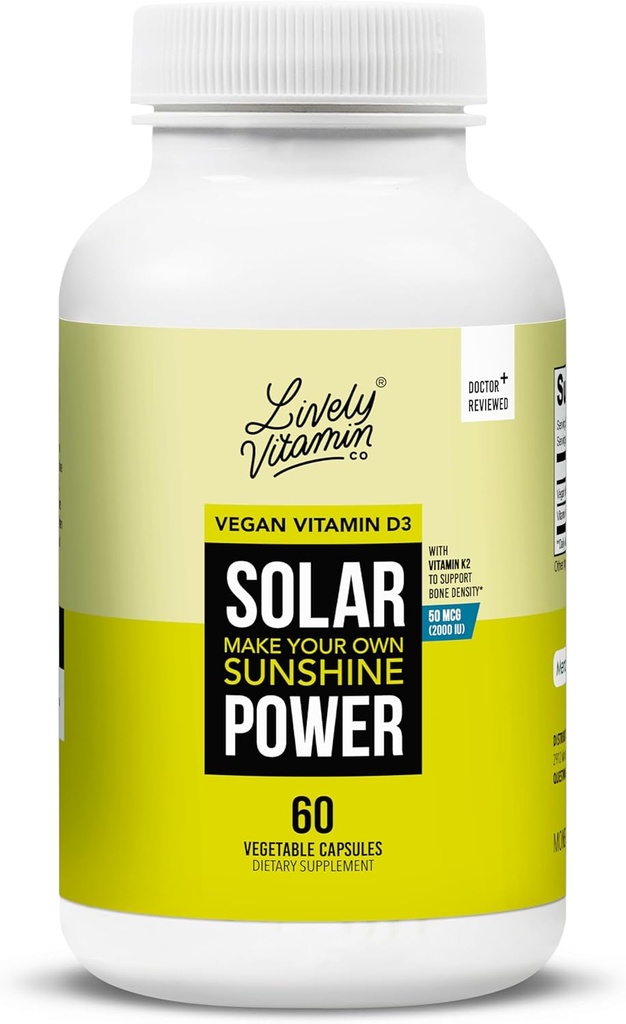 כמות חיה של VITAMIN CO. סולן כוח ויטמין D3 2000 iu - ויטמין K - MK7 - Immune Balance - Brain Function - Mood - Heart - Stress - 60 Count