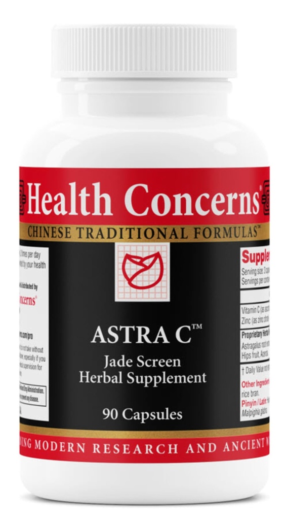 Health Concerns Astra C - Immune Support, Cold Prevention & Antioxidant Formula - ויטמין C, Zinc, Astragalus, Atractylodes, Rose HIPS & Acerola - תוסף צמחי טבעי סיני - 90 קפסולות