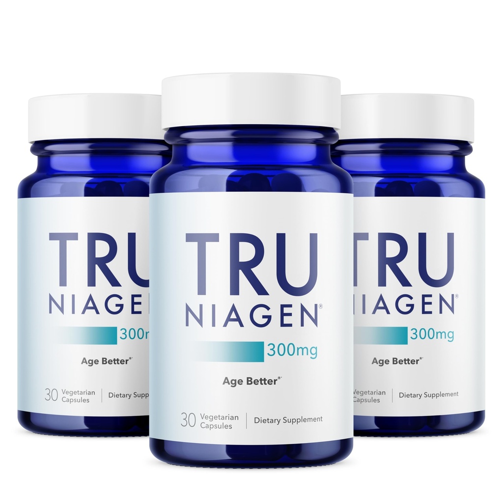 TRU NIAG פטנט תוסף NAD עבור אנטי Aging ו- Cell Regeneration, 300 מ"ג Niagen, 30 משרתים | תמיכה באנרגיה סלולרית, המוח, השרירים | Nicotinamide Riboside (NR) לקחת 1 Daily | 3 בקבוקי בקבוק
