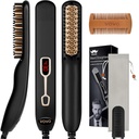 VOVO Beard Straightener Comb שדרג את Professional 2 ב 1 Men's Beard Straighting שיער ישרף Brush Portable Anti-Burn 6 טמפרטורה מכוונן עם תצוגת LED עבור בית וטיול