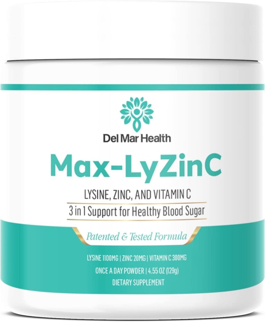 Max-LyZinC | L-Lysine 1100 מ"ג + Zinc 6 מ"ג + ויטמין C 100 מ"ג - 3in-1 תוספת לשמירה על סוכר בדם כבר בטווח הבריאות - One-Scoop-Per אבקת יום אחד