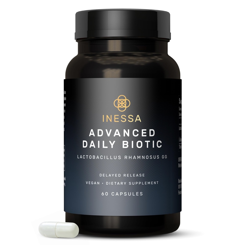 Inessa Daily Biotic - Probiotics for Women Digestive Health with Delayed Release Technology - Advanced Probiotic with 10 מיליארד CFU - Lactobacillus Rhamnosus Strain 60 קפסולות טבעוניות לגברים ונשים