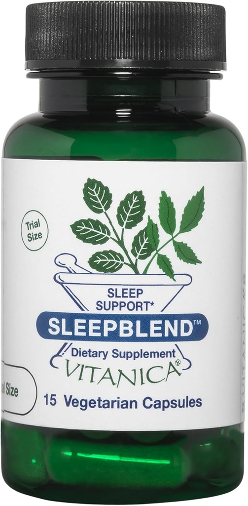 Vitanica SleepBlend - Sleep &laxation Support for Women - Herbal Supplements with Melatonin, ולריאן Root, ויטמין B2 & B12 & Magnesium - Proלוג - 15 טבעוני Capsium