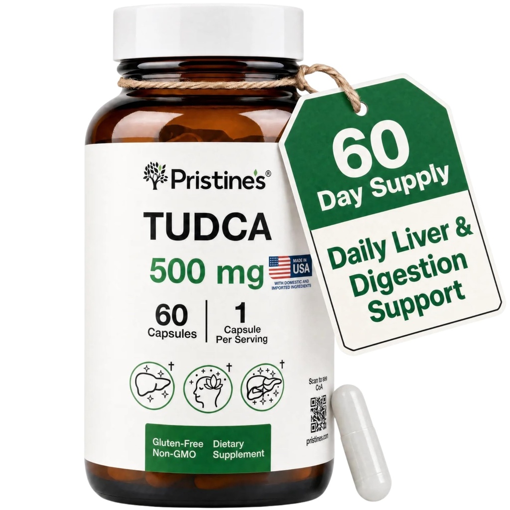 PRISTINE'S Tudca 500MG Liver Support & Purified Bile Salts קפסולות תוספי מזון - 60 יום אספקה - Gallbladder Liver Organ & Digest Detox ותמיכה נקיה - תוסף ללא GMO