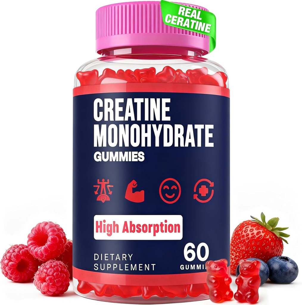 Creatine Monohydrate חניכיים עבור נשים וגברים, טאורין & B6, Chewable Creatina Pre Workout חניכיים עבור Max כוח וצמיחה שרירים, אנרגיה, אנדורנס, קריטין עבור גברים ונשים - 1 בקבוק