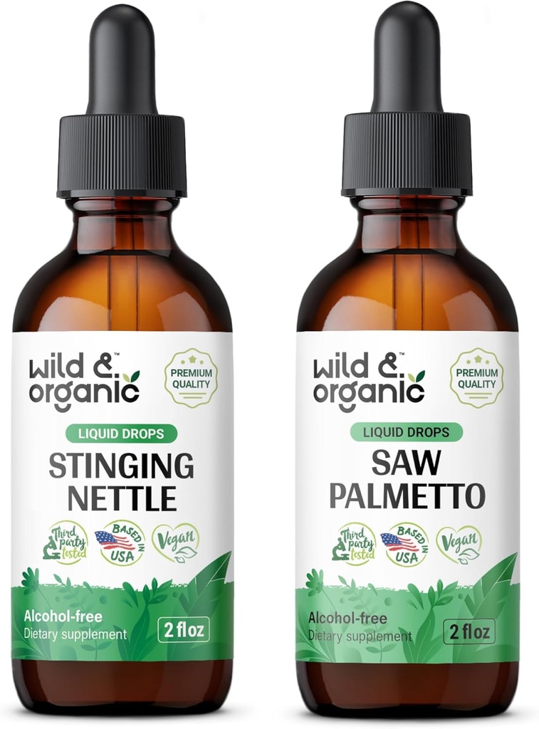 Wild & Organic Sting Nettle Root Tincture 2 fl oz & Saw Palmetto Tincture 2