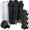 GoMOYO Fitness Bundle - 4Pack Shaker Bottles with Agitator + 5-Pack חלבונים Funnels with Karabiner, BPA-Free & Dishwasher בטוח יותר