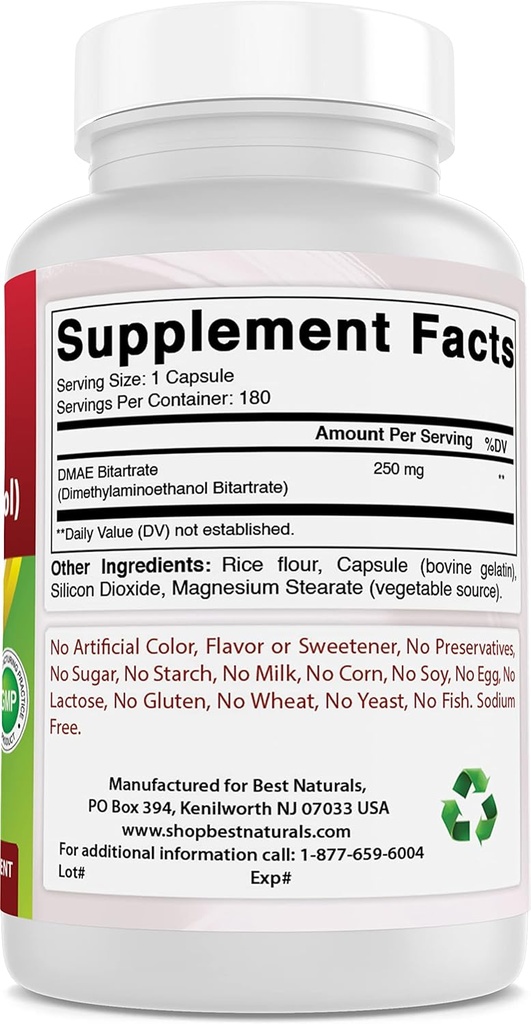 הטוב ביותר טבעי DMAE תוסף 250 מ"ג ויטמין B1 כמו Thiamine Mononitrate 100 מ"ג