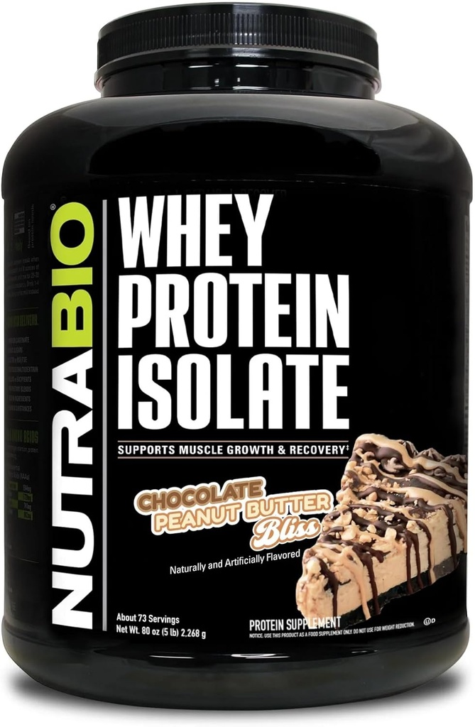 NutraBio 100% חלבון Whey חלבון Isolate אבקת חלבון, 25g חלבון עם פרופיל מלא Amino Acid, non-GMO, Soy & Gluten Free, Low Carb, Low Calorie Whey חלבון אבקה, שוקולד Peanut Butter, 5 Lbs Lbs