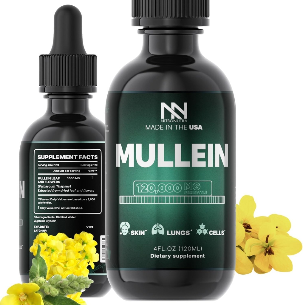 Mullein Drops for Lungs - Lung ניקויse & Detox - Mullein Leaf Extract for Lungs - Lung Detox for Smokeers - Bronchial ו- Immance - מולליין Leaf טיפות 4 Fl Oz