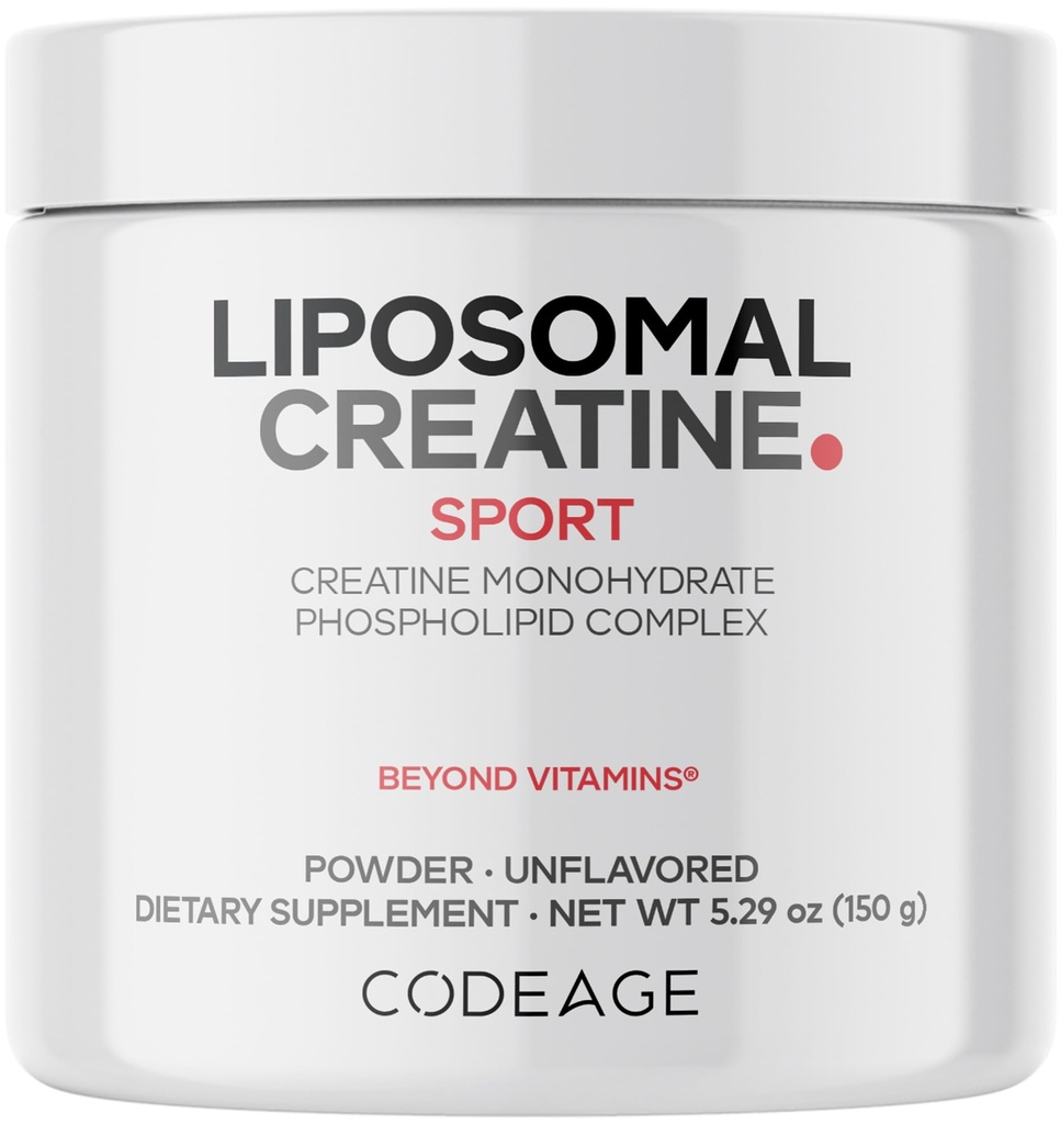 Codeage Liposomal Creatine אבקת תוסף, Pure Creatine Monohydrate 5000 מ"ג, Pre Workout & Post Workouts - Unflavored Creatine, אבקת קריאטין מיקרוסקופית - קריטינין עבור ספורט - 30 משרתים