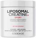 Codeage Liposomal Creatine אבקת תוסף, Pure Creatine Monohydrate 5000 מ"ג, Pre Workout & Post Workouts - Unflavored Creatine, אבקת קריאטין מיקרוסקופית - קריטינין עבור ספורט - 30 משרתים