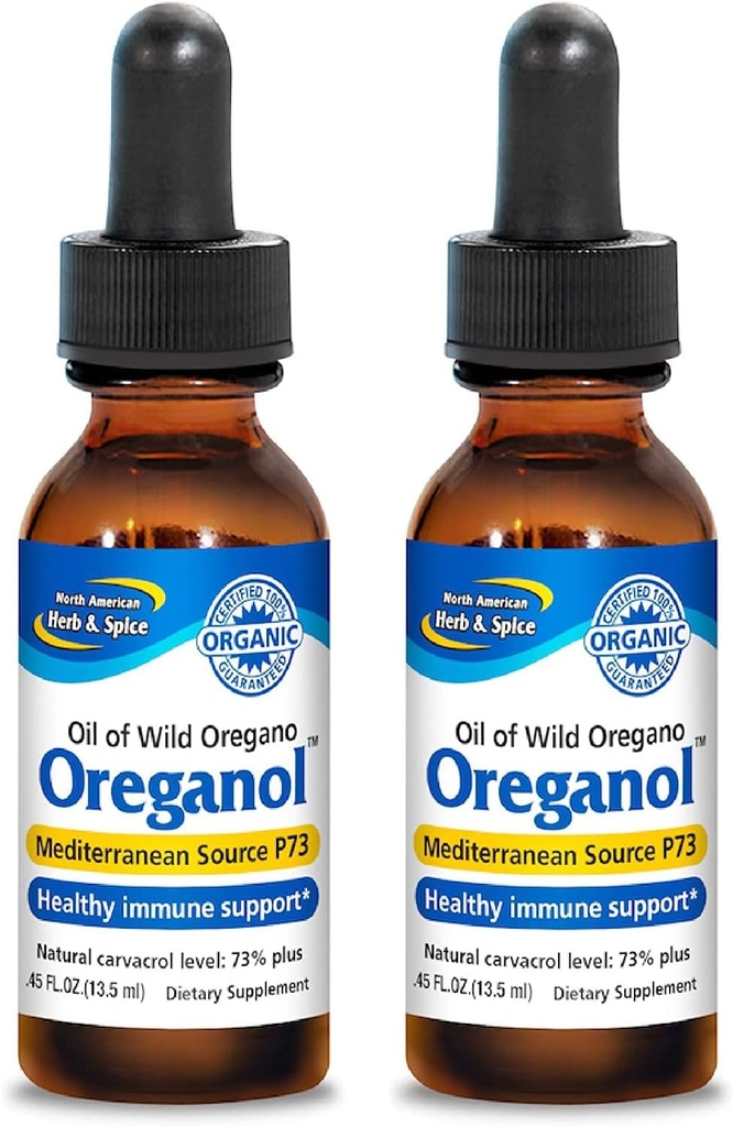 North RICAN HERB & SPICE Oreganol - 0.45 floz, Pack of 2 - Unprocessed, Wild, אורגני Oregano שמן -  Mediterranean Source P73 - Non-GMO - 388 סך המלאכות