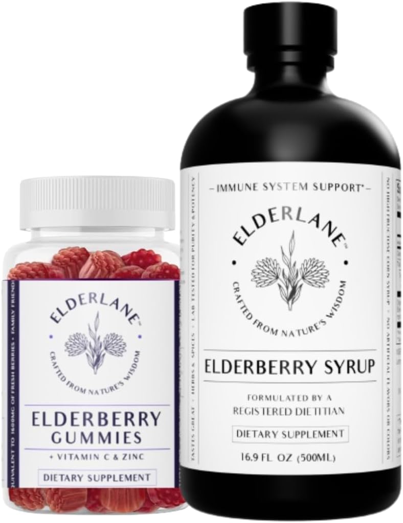 Elderlane Elderberry Syrup and Elderberry Gummies - לשעבר RD טבעיs - תוספת תמיכה עבור מבוגרים וילדים - 16.9 Oz Syrup ו 60ct מסטיקנים