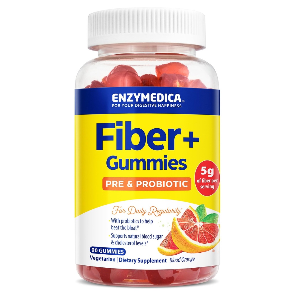 Enzymedica סיבים+ חניכיים עם Prebiotics & Probiotics עבור סדירות יומית, צמחוני, 5g סיבים, טבעי סיבים תוספת, עבור גברים ונשים, Blood Orange Flavor, 90 ct