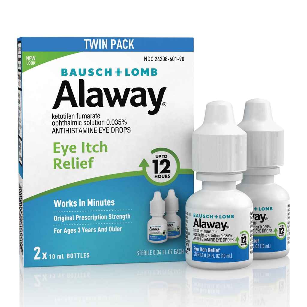 Alaway Antihistamine עין טיפות לעיניים Itchy, Fast-Acting, עד 12-Hour Eye Itch הקלה, קלינית נבדקה Prescription-Strength Formula, 0.34 Fl Oz (Pack of 2)
