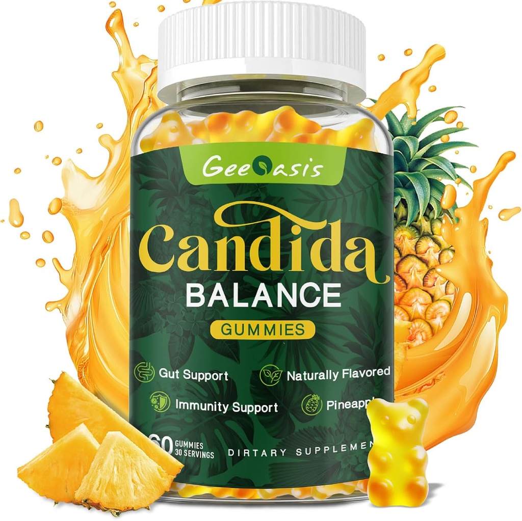 Candida Support Oregano Oil Gummies, Candida ניקוי של Detox תוספת לנשים וגברים, תמיכה ב- Gut Health & Immune Support, Natural Pineapple Flavor, 60 Count Count