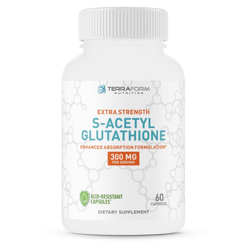 TerraForm Nutrition תוספת כוח S-Acetyl Glutathione 300mg - 60 Acid-Resistant קפסולות - Premium Glutathione תוסף - Highly Bioavailable & Stable Form SAG - Made in USA